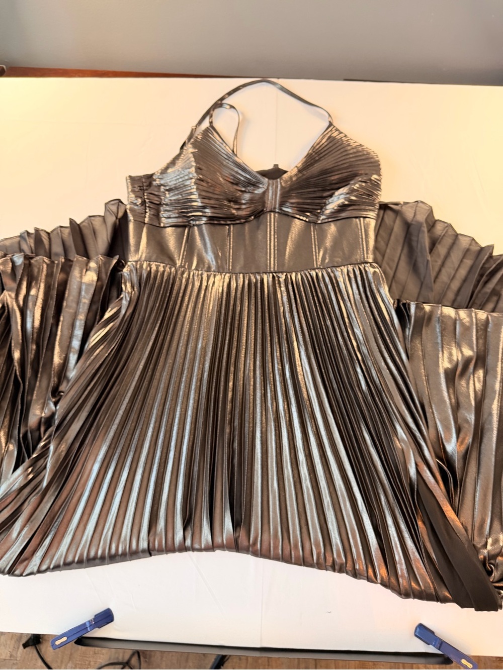 Banana Republic Odetta Metallic Pleated Maxi Dress - Gunmetal NWT - Picture 9 of 14